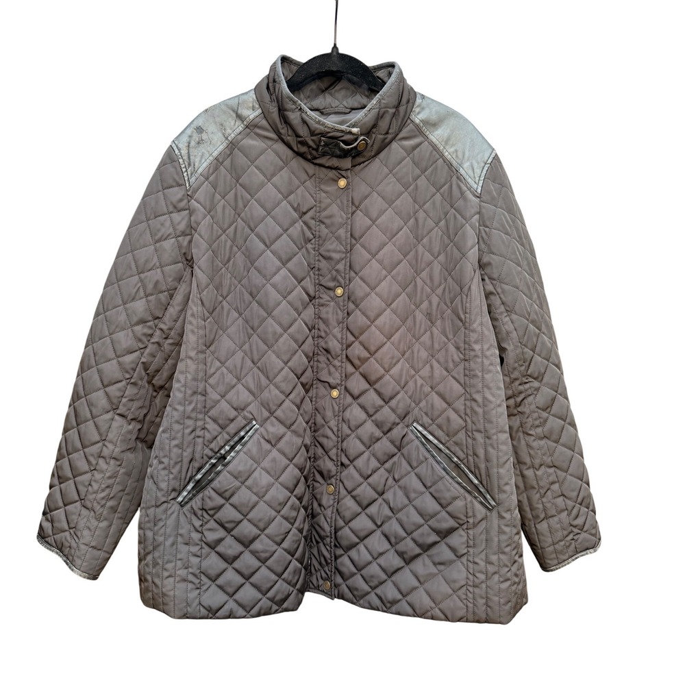 Lauren Ralph Lauren Brown Quilted Barn Jacket Faux Leather Trim Plus Size 2X
